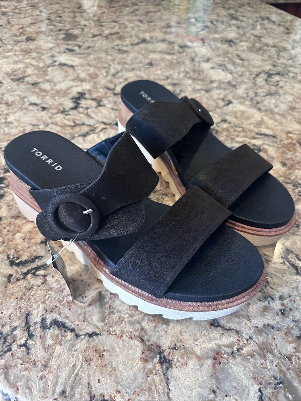 Torrid WW 11.5 Sport Wedge Sandal New NWT Black Double Strap Buckle Wide Width